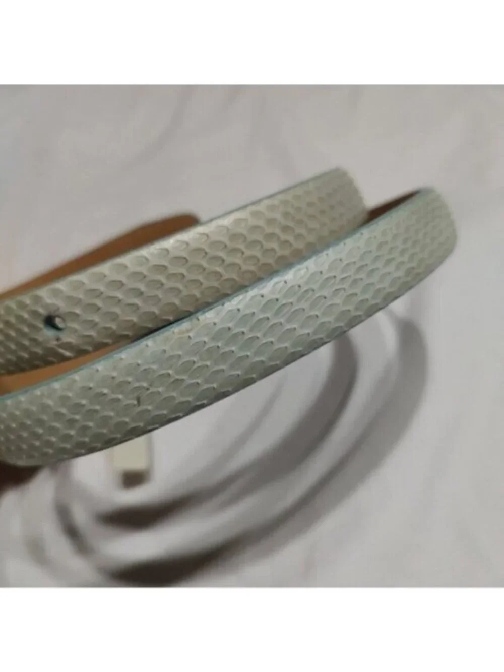 DKNY Light Blue Snakeskin Leather Skinny Belt L